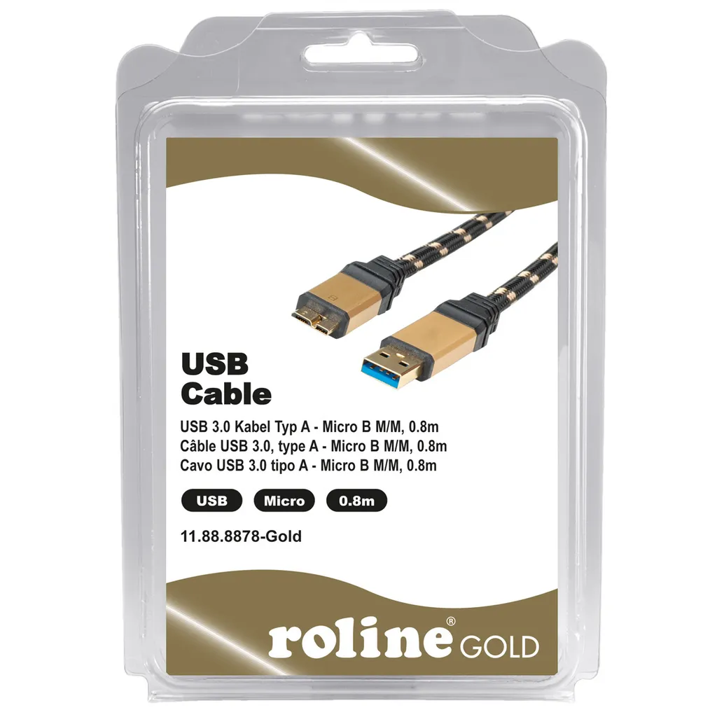 Câble USB A vers Micro B pour Transfert Rapide 5Gbps ROLINE GOLD 0,8 m