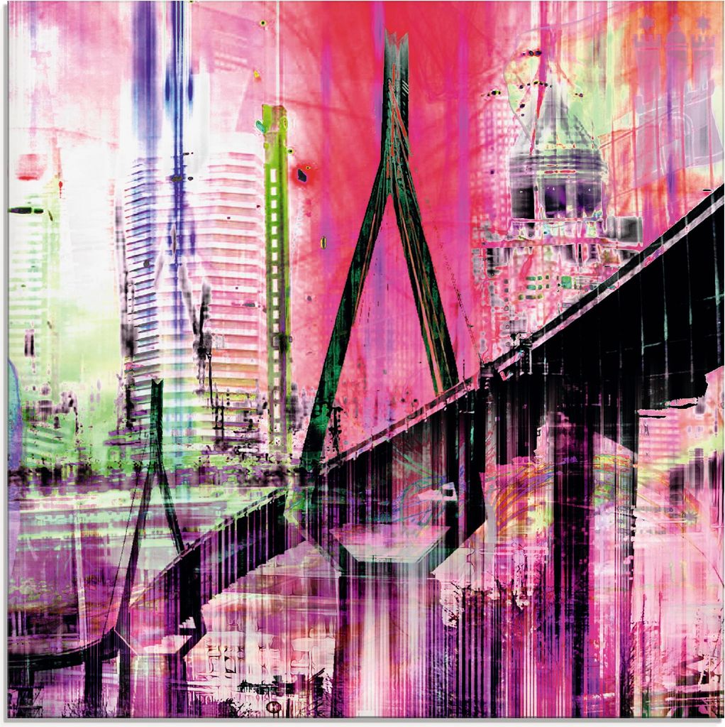 ARTland Glasbild Hamburg Skyline Abstrakte Collage I Größe: 50x50 cm