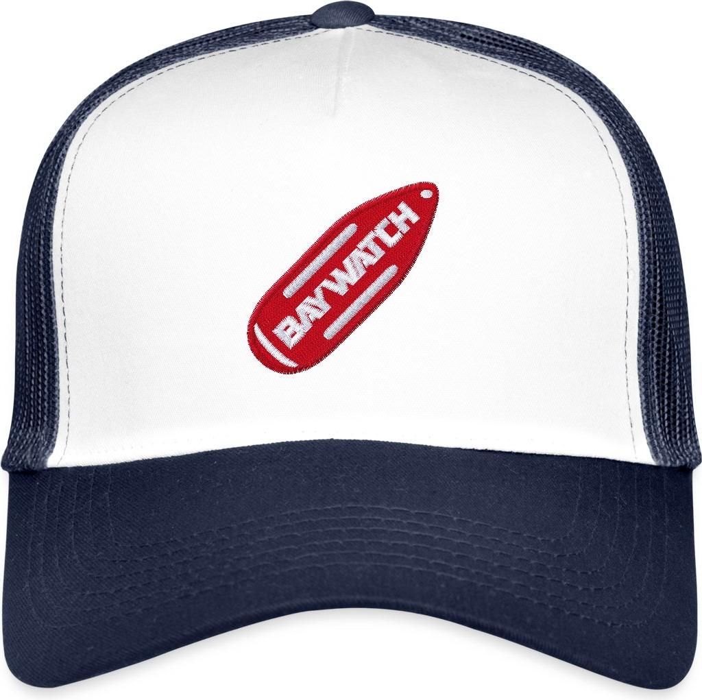 Spreadshirt Baywatch Logo Auf Boje Als Stick-Design Trucker Cap, One size, Weiß/Navy
