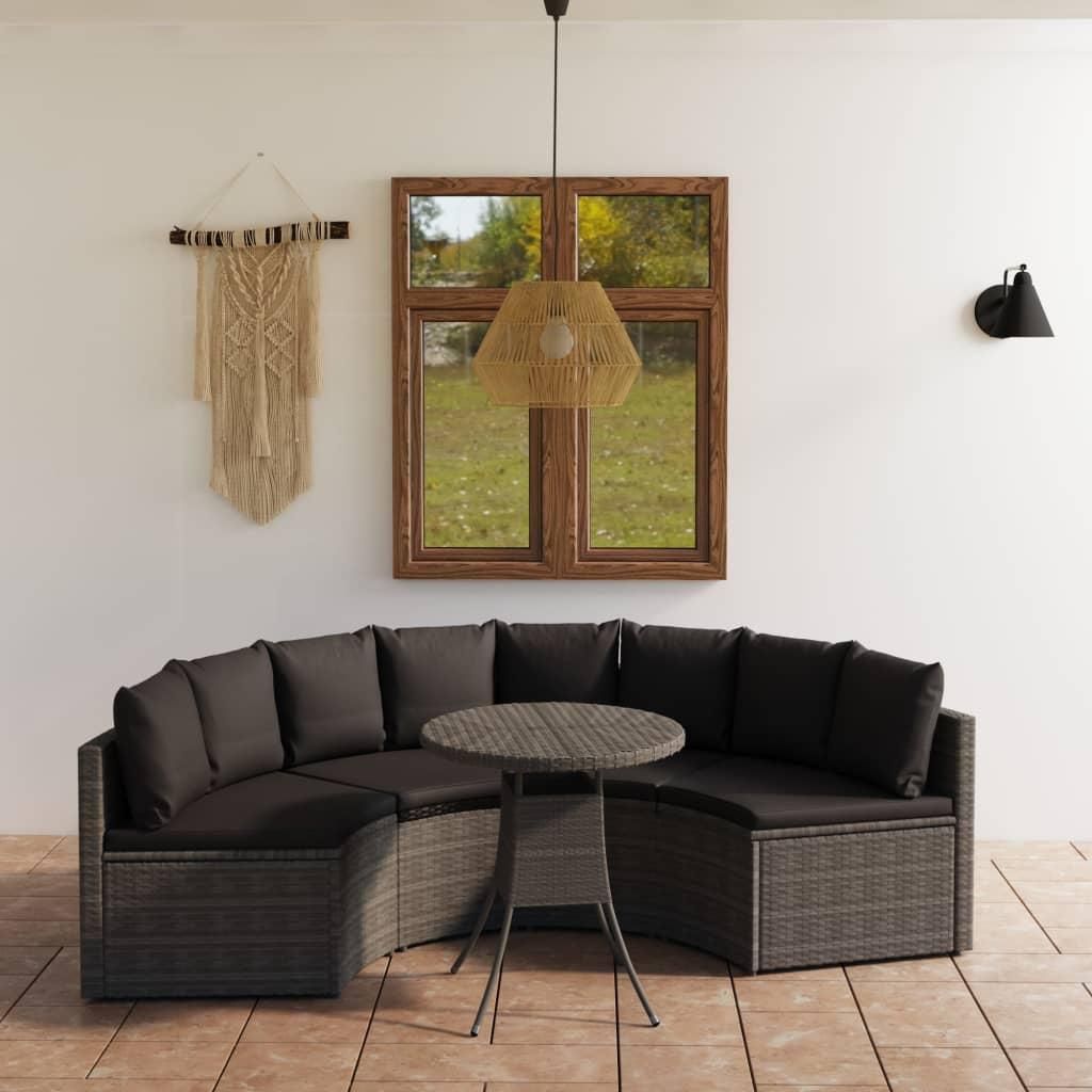 Design 5-tlg. Garten-Sofagarnitur mit Auflagen Poly Rattan Grau,Balkonmöbel einfache Montage 2025 Neu70185