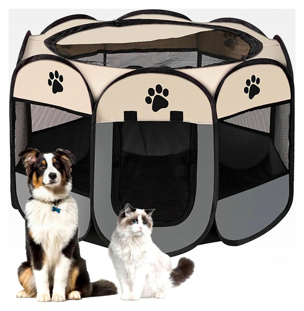 Faltbarer Welpenauslauf, Hundebox für Katzen und Hunde, Wasserdichtes Oxford-Tuch, Katzenkäfig für Hunde und Kaninchen (Grau, S, 8)