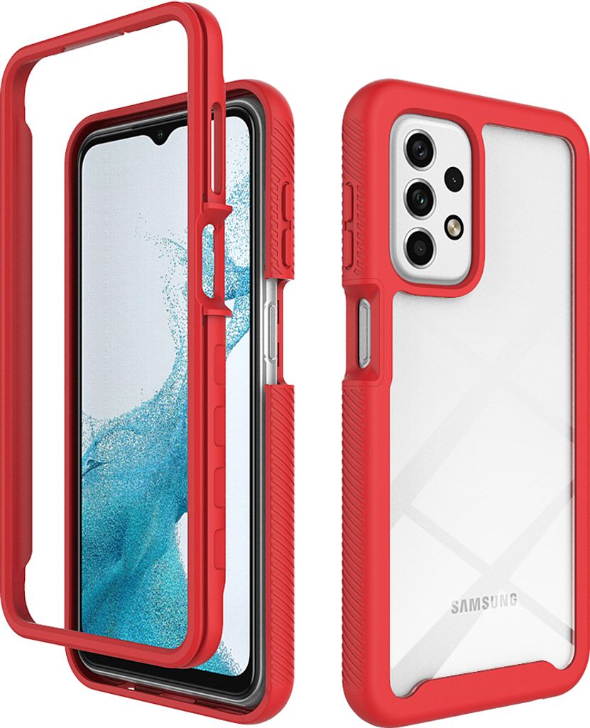 Galaxy A23 4G Hülle, Hybrid Transparente Rückseite Robust TPU Bumper Rutschfest Stoßfest Ganzkörper Schutzhülle für Samsung Galaxy A23 4G Rot