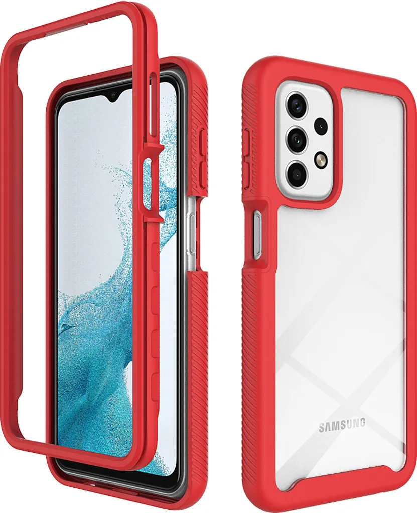 Custodia Galaxy A23 4G, copertura posteriore trasparente ibrida, robusto paraurti in TPU, custodia antiurto per Samsung Galaxy A23 4G rosso
