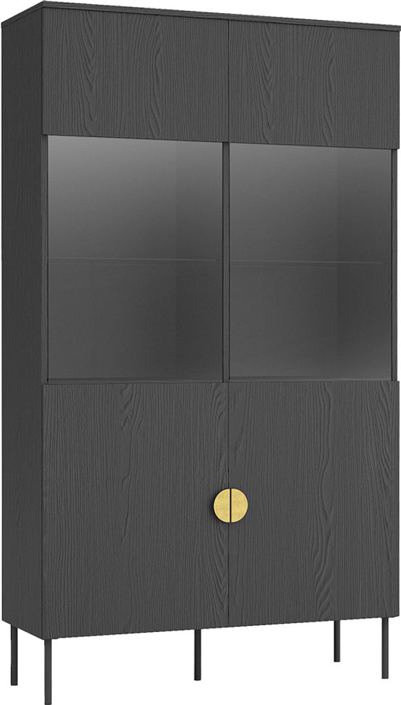 Vitrine MOLONG-166 Schwarz im Mid-Century Design mit ABS Kantenschutz 106,6x187,6x40 cm