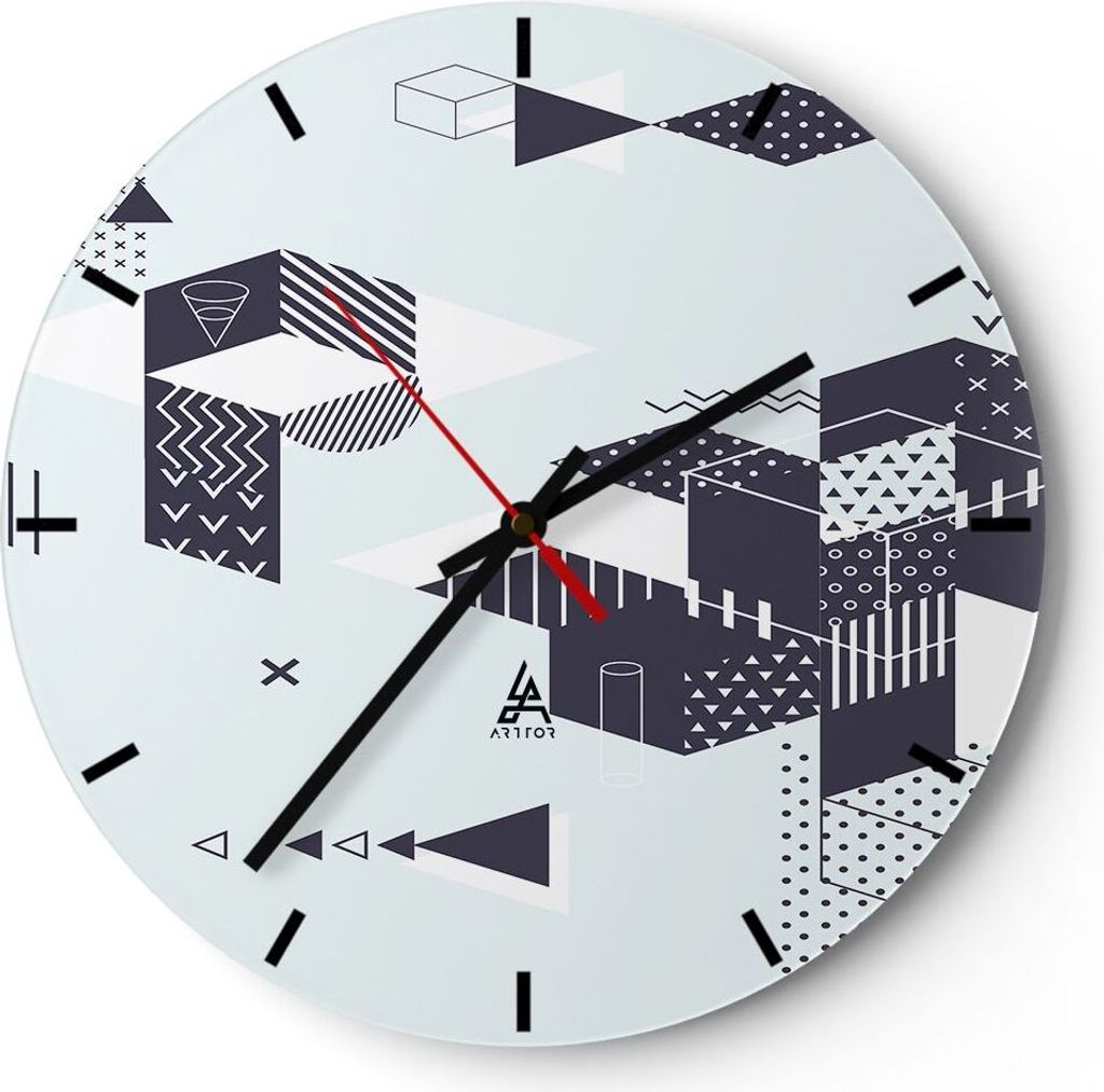 Wanduhr - Rund - Glasuhr - Abstraktion modern - 40x40cm - Schleichendes Uhrwerk - Lautlos - zum Aufhängen bereit - Dekoration Modern - Wanddekorat...