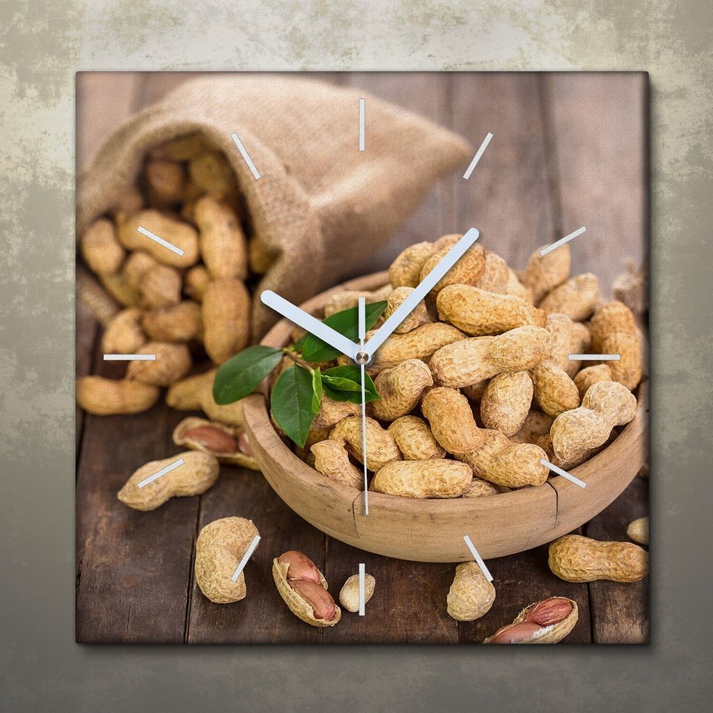 Wohnzimmer Leinwand Uhr Geräuschlos Küche 30x30 Nüsse, Motive, weiße Zeiger