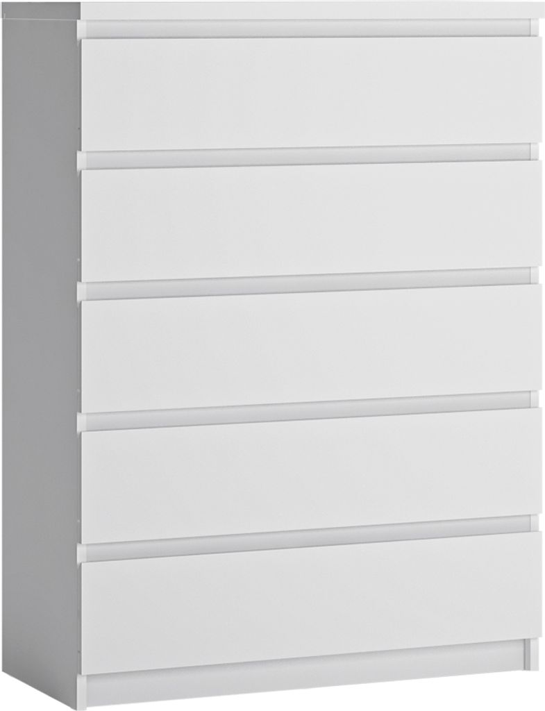 Schubkastenkommode mit 5 Schubladen in weiß FORTALEZA-129, B/H/T ca. 82,8/113,9/40 cm