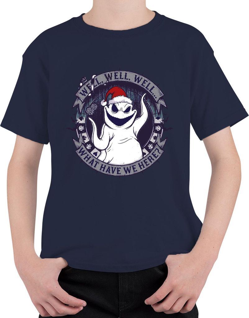Well Well What Have We Here Grusel Geist Santa Hut Weihnachten Uni Kinder T-Shirt, Navy, 104