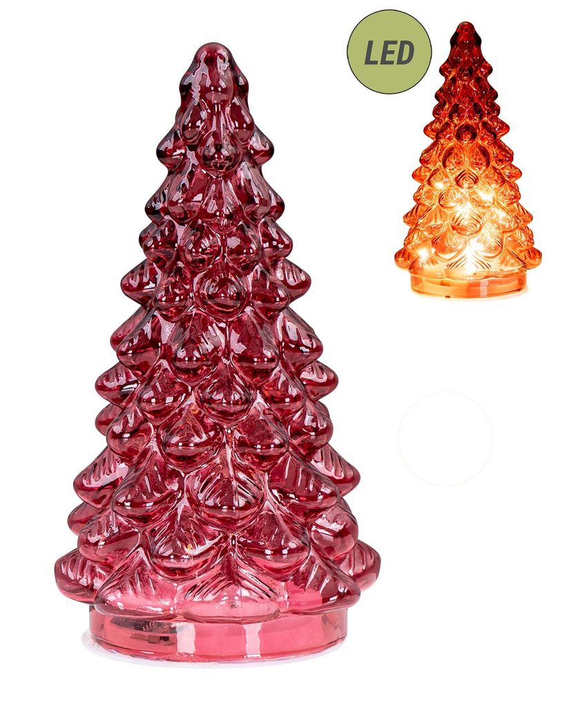 LED Weihnachtsbaum Rot H20cm Glas Weihnachtsdeko Beleuchtung Tannenbaum Lichtdeko Deko Dekoleuchte