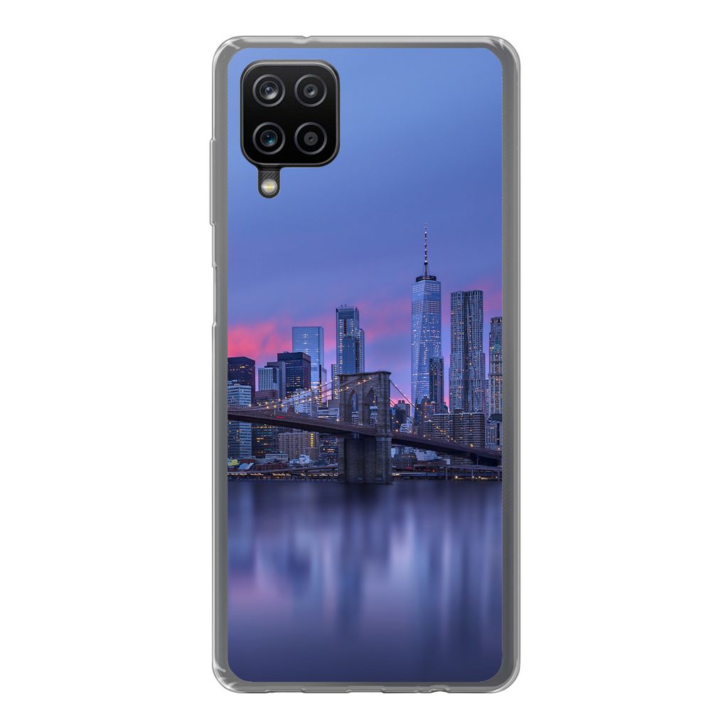 MuchoWow Handyhülle Schutzhülle Hülle für Samsung Galaxy A12 New York hinter der Brooklyn Bridge Silikon Softcase Handy Hülle - Bild