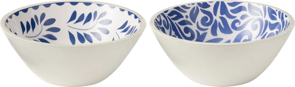 Bol décoratif bleu et blanc en manguier J-Line motif floral vintage
