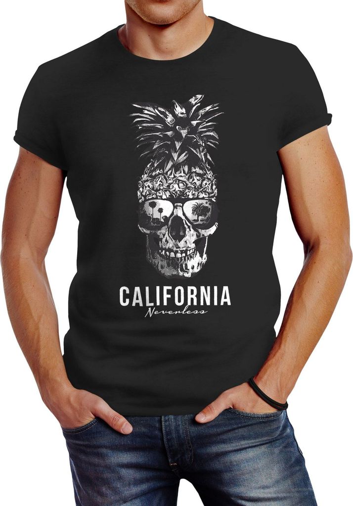 Cooles Herren T-Shirt Pineapple Skull Sonnenbrille Ananas Totenkopf Slim Fit Neverless anthrazit S