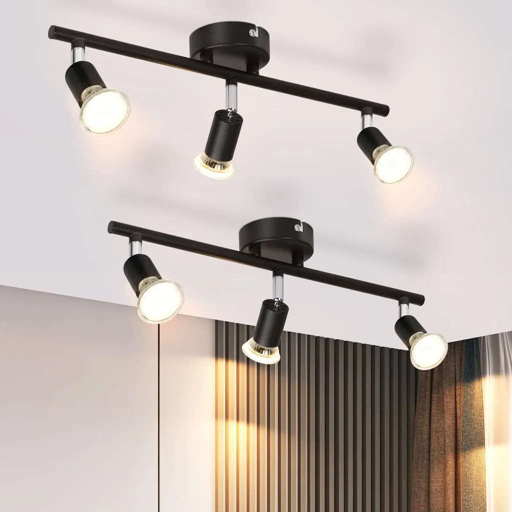 Spot de Plafond Orientable Noir 3 Lampes LED pour Salon et Cuisine Moderne
