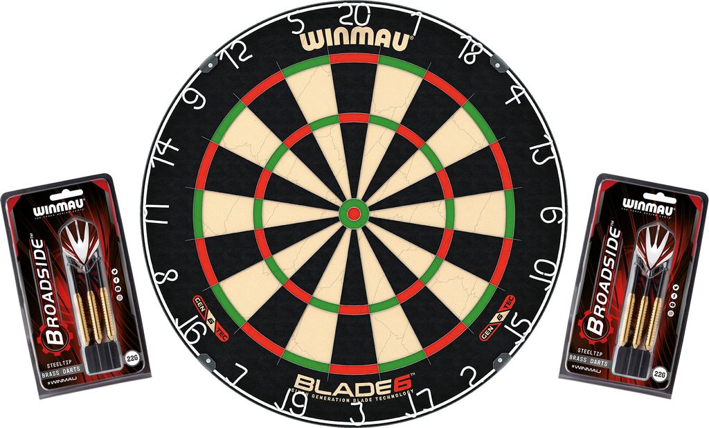 Winmau Dartboard Original Blade 6 + 2 Steeldart Sets Broadside Brass | Dartscheibe Dart Scheibe Darts