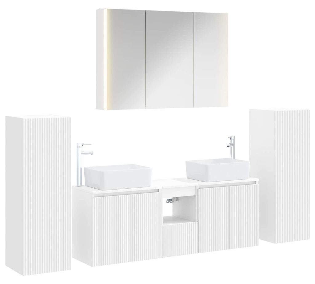 vidaXL Badezimmermöbel-Set 6 pcs Weiß Ingenieurholz und Glas