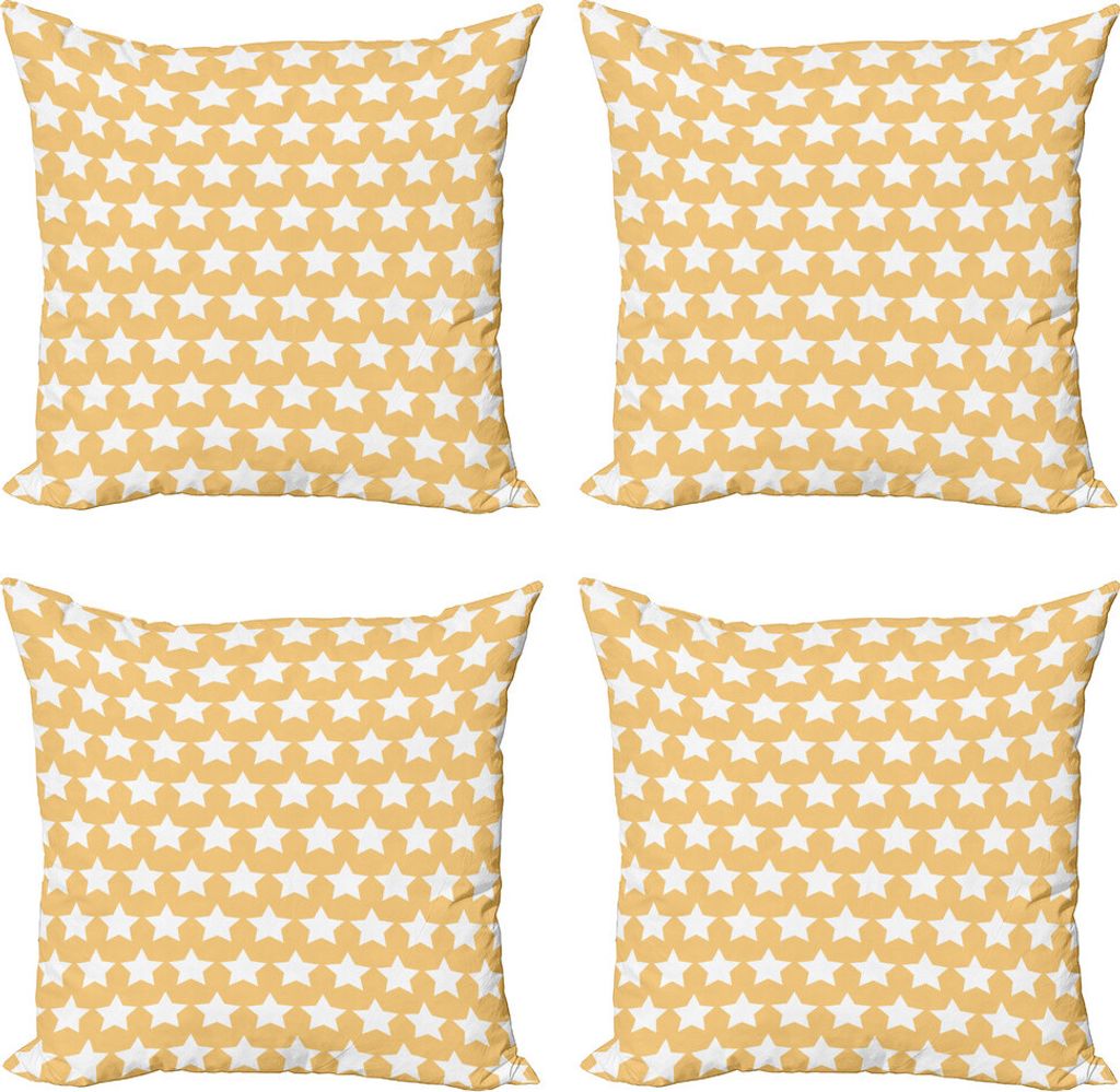 ABAKUHAUS Gelb und Weiß Kissenbezug Set (4 Stück), Retro Sterne, Moderner Doppelseitiger Digitaldruck, 50 cm x 50 cm, Aprikosen-Sahne