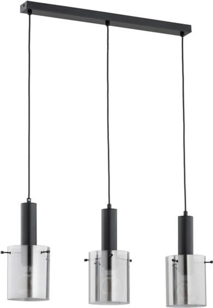 Lustre Moderne Noir et Chrome 3 Lampes en Verre pour Salon et Cuisine