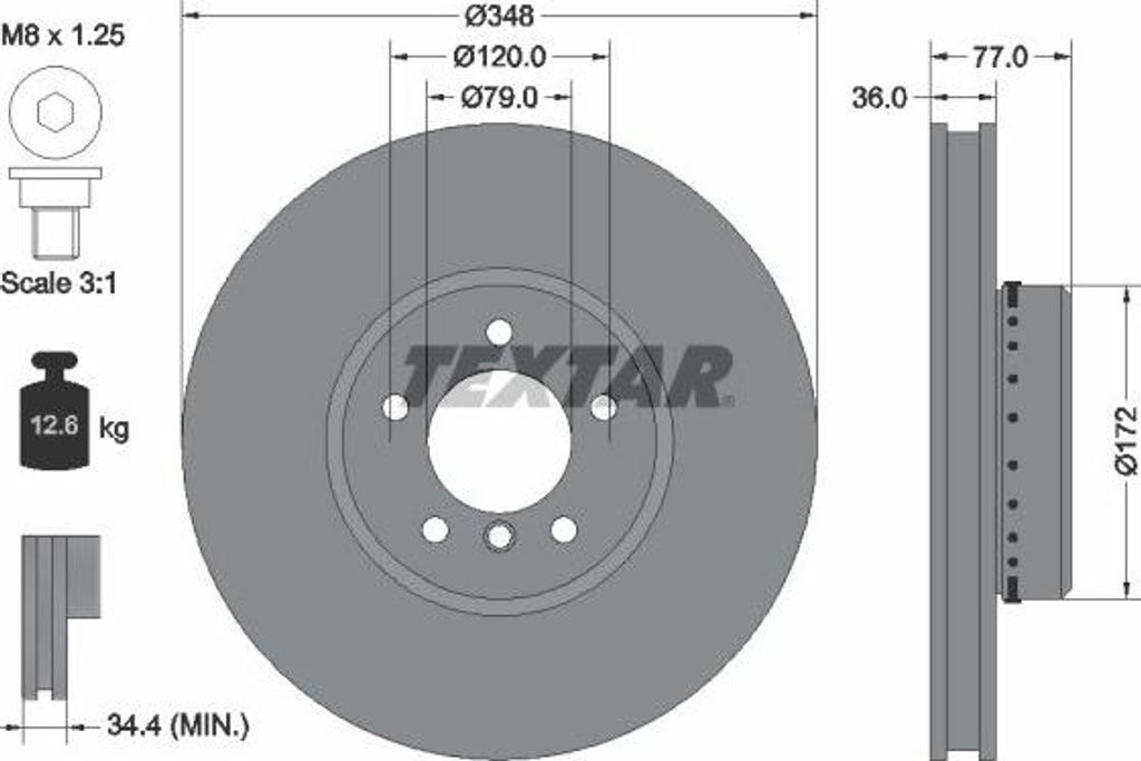 2x TEXTAR Bremsscheibe 92182425 für BMW 5 Limousine (E60) 5 Touring (E61) 77mm