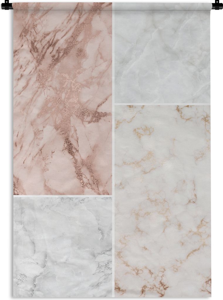 MuchoWow Wandteppich Wandbehang Marmor - Rosa - Collage 90x135 cm Tapisserie Dekoration Wandtuch - Baumwolle - Wandskulptur