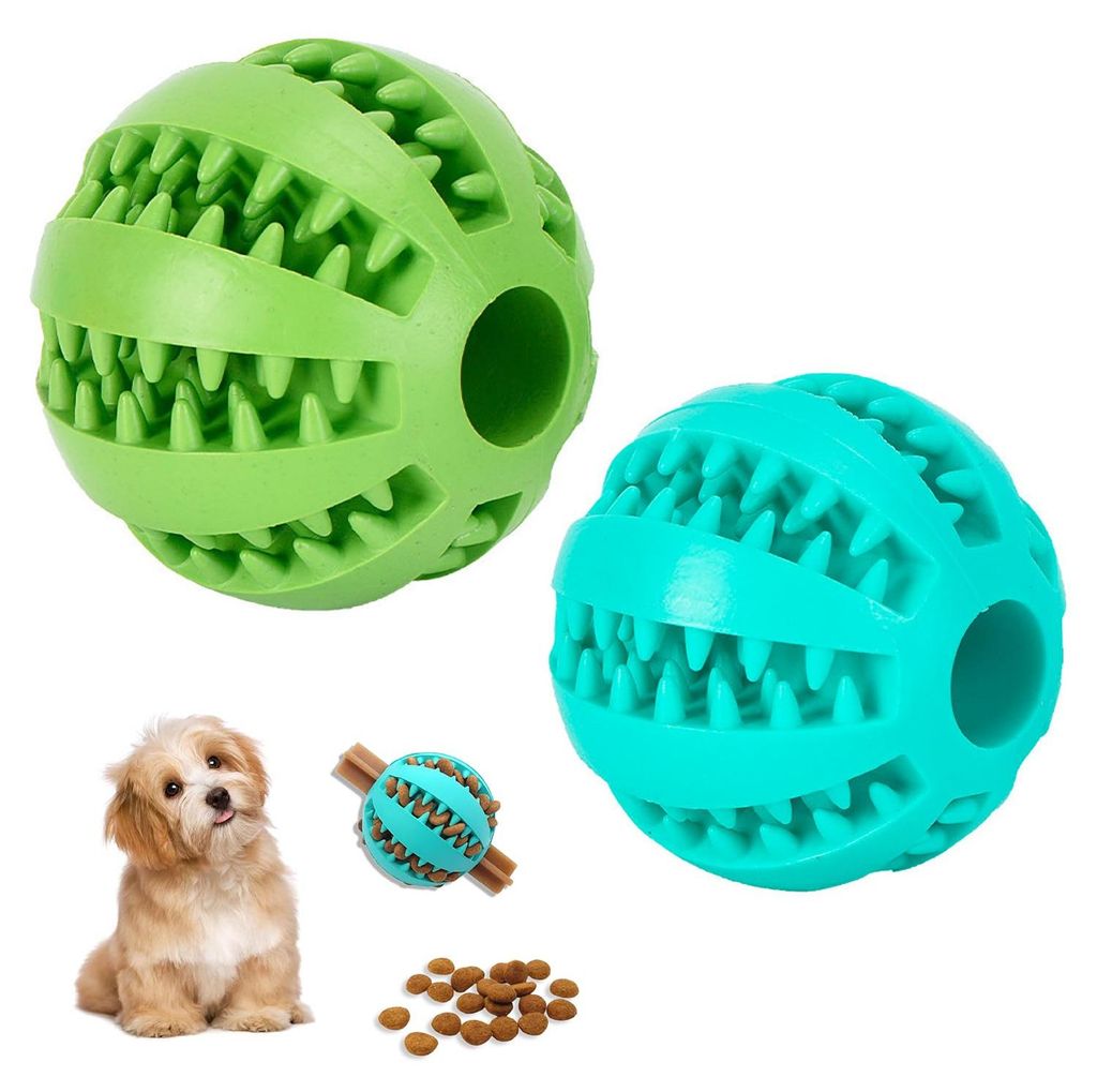 Zahnpflegeball, Leckerliball für Hunde, zum Reinigen/Kauen/Spielen/Training, Futterbälle aus Naturkautschuk für Hunde, 2 Stück (grün und blau)