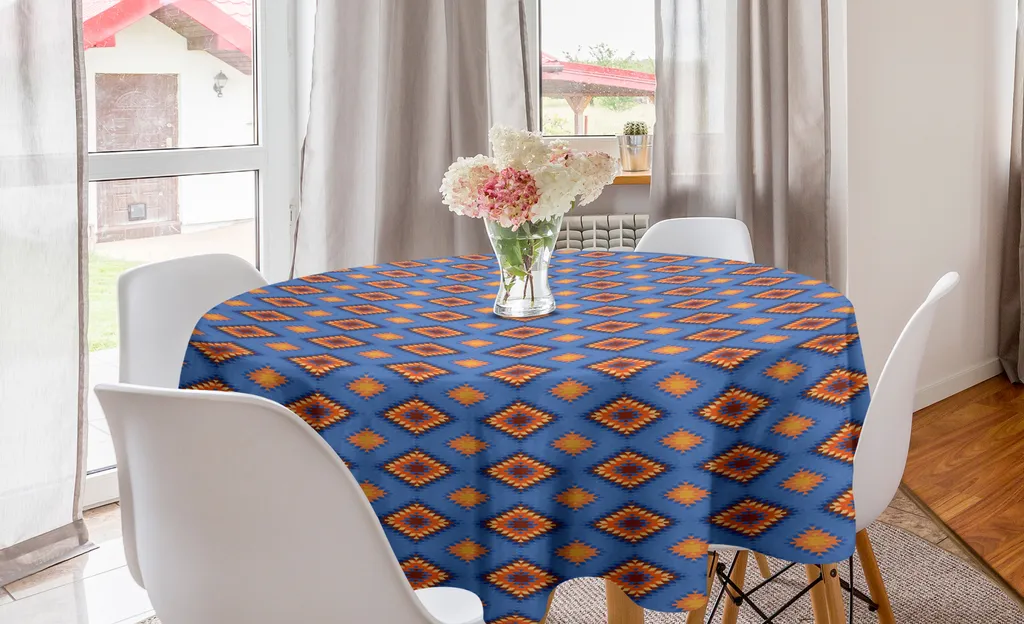 ABAKUHAUS Tovaglia Rotonda Etnica 150 cm - Blu Cielo e Vermiglio Online