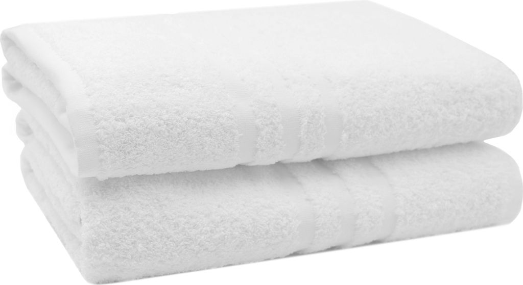 2er Set Badetuch aus 100% Baumwolle, 100x150 cm, weiß, mit 3 Bordürenstreifen
