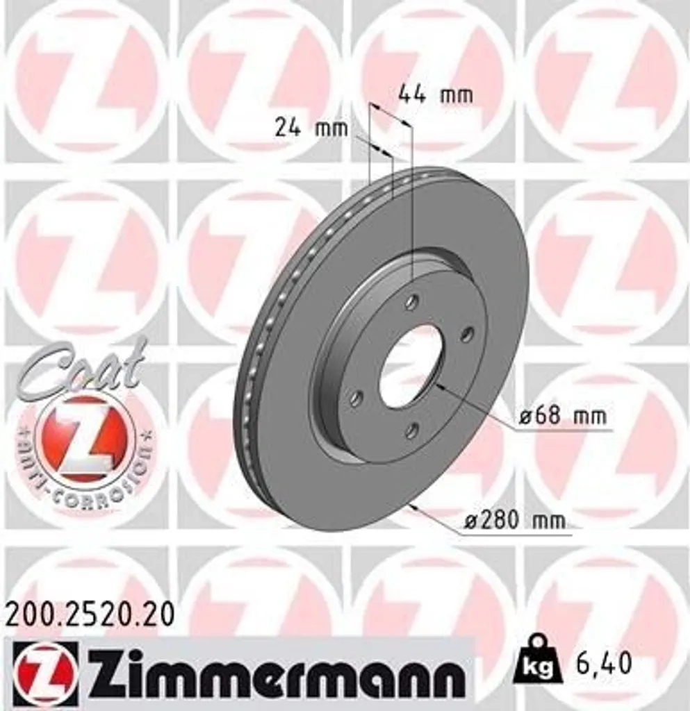 Disque de Frein Coat Z Zimmermann 200.2520.20 Anti-Corrosion pour Tiida