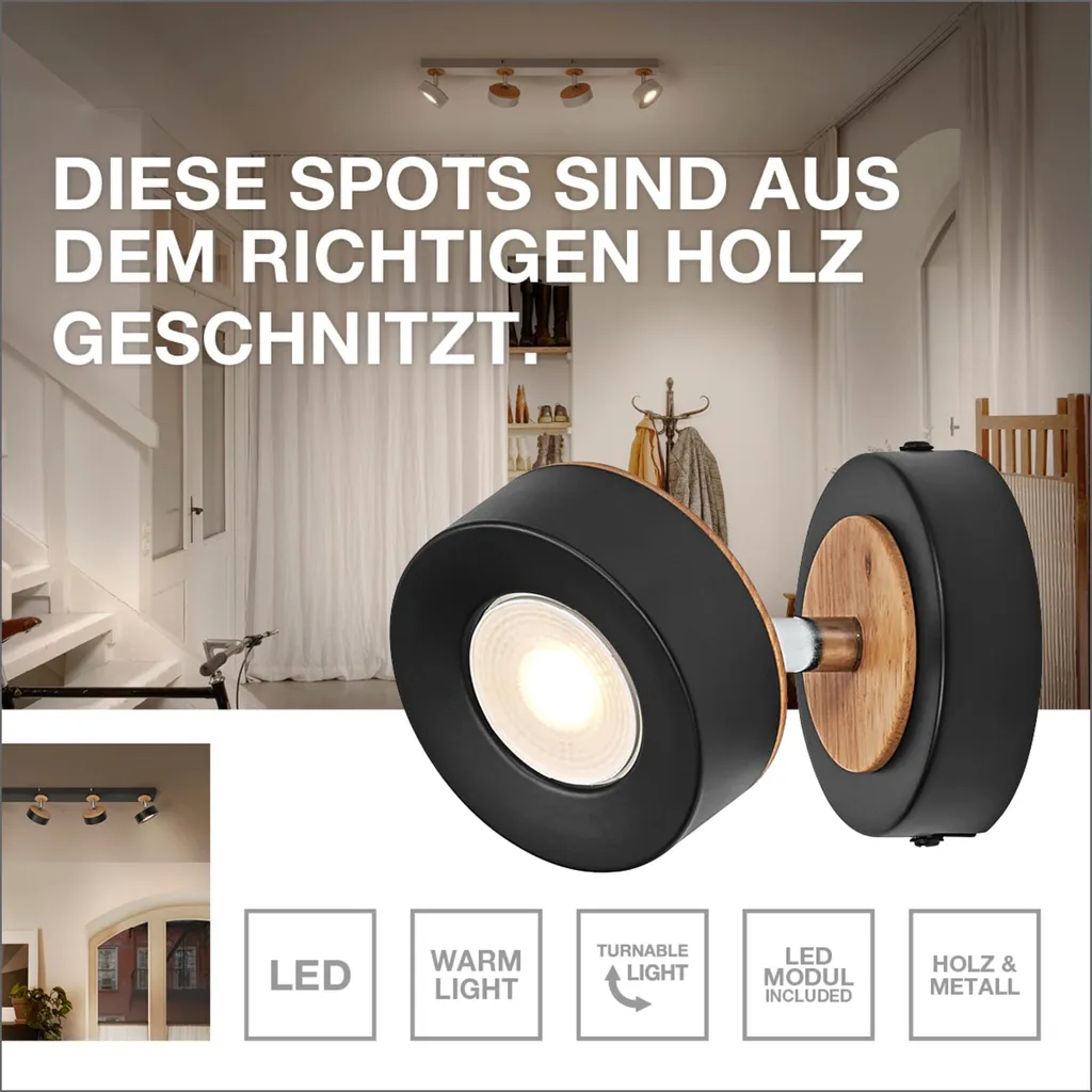 Spot Intérieur LED Noir Orientable PLUTO pour un Éclairage de Salon