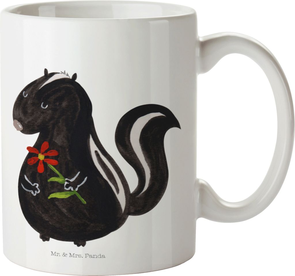 Mr. & Mrs. Panda Pott Stinktier Blume - Weiß - Geschenk, Mehrwegbecher, Skunk, Wildtier, Dreams, Raubtier, Kinderbecher, Träume, Plastikbecher, T...