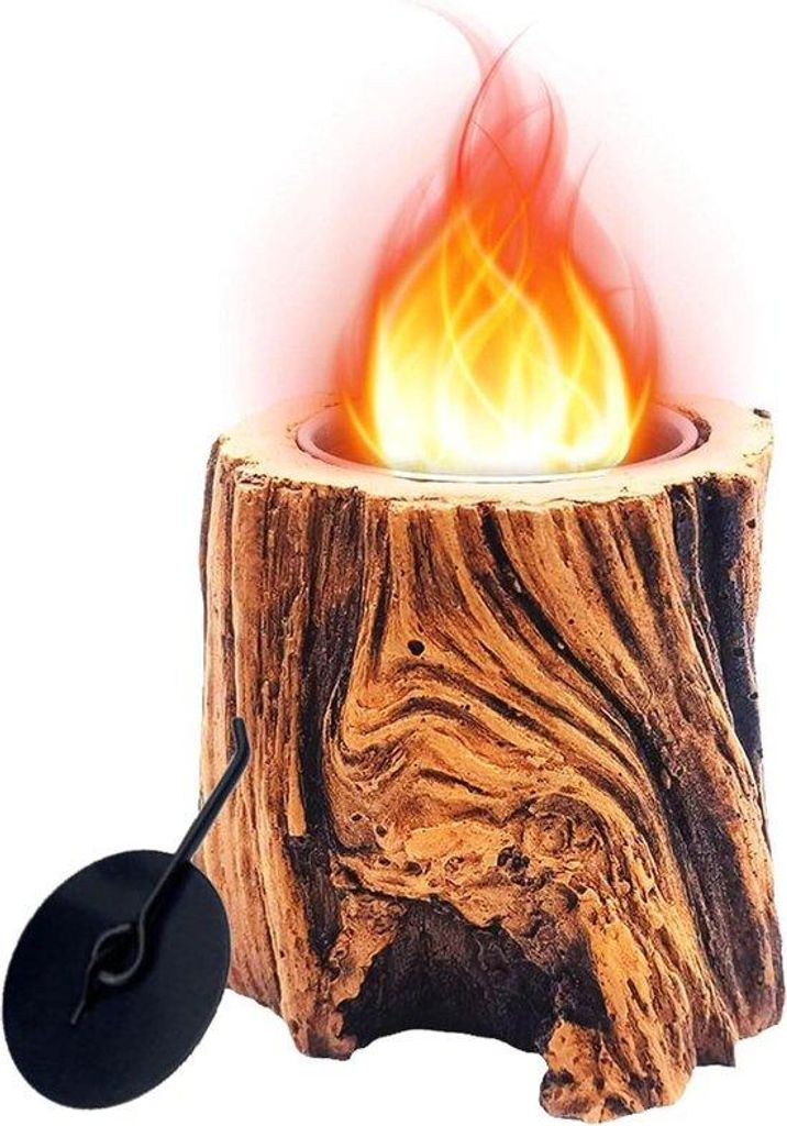 Boomstronk bio-ethanol tafelhaard - langere brandduur - draagbaar - voor binnen en buiten - balkon, terras en tuin