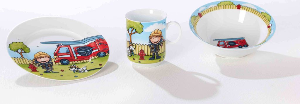 Kindergeschirrset Feuerwehrmann "Bernie" 3-teilig Produktbild 