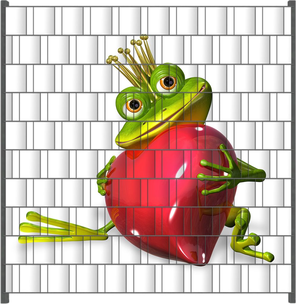 Wallario Zaunsichtschutz mit Motiv Verliebter Froschkönig mit großem Herz für Ein- und Doppelstabmatten Zäune in der Größe 200 x 200 cm
