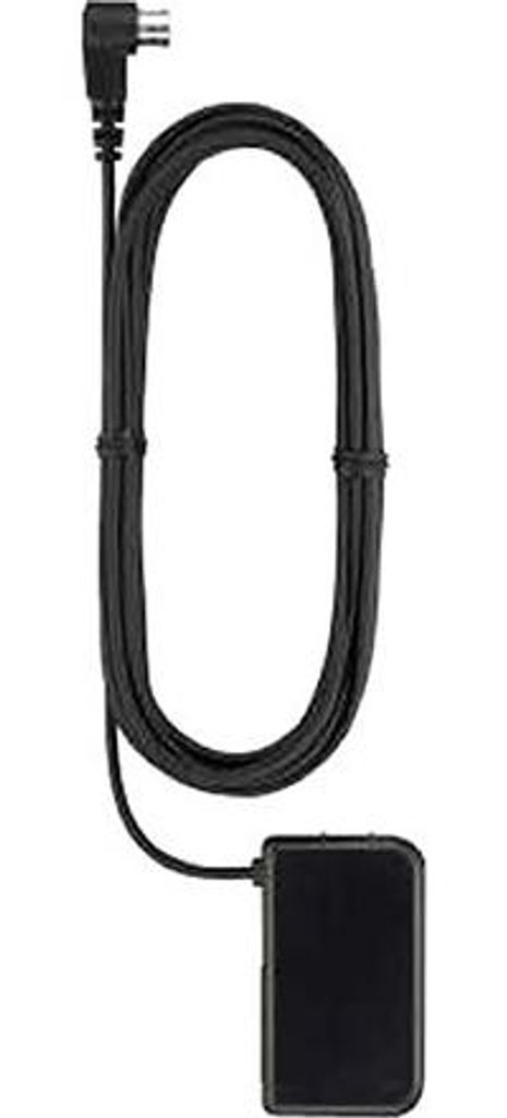 A black cable with a right-angle connector and a small rectangular module attached to the end, laid out on a white background.