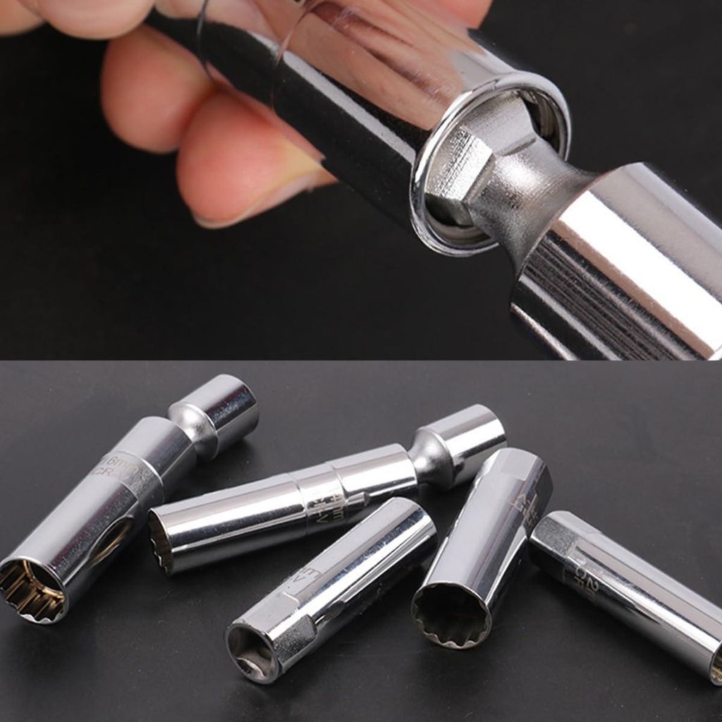 Zündkerzenschlüssel Steckschlüssel 12-Punkt Dünnwandiger Zündkerzenschlüssel Entferner Installationswerkzeug Set für die meisten Fahrzeuge (...