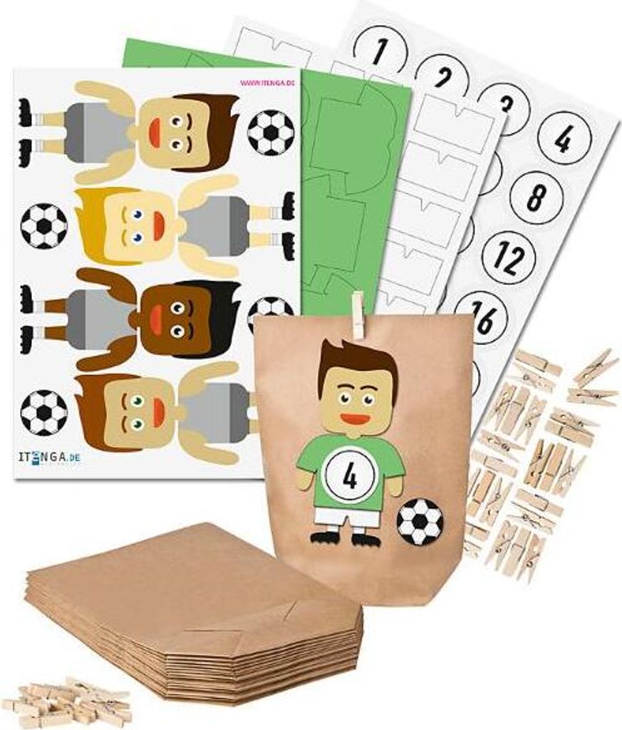 Basteladventskalender Fußballer Trikot grün Hose weiß + Sticker weiß