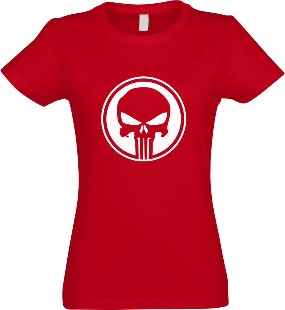 Kiwistar - T-Shirt tailliert - Damen - rot - Punisher USA - Tank Totenkopf - mit Motiv Bedruckt - Funshirt Design - Sport - Freizeit - Damen - L