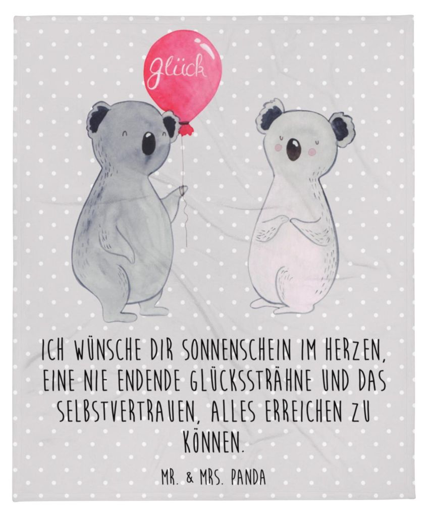 Mr. & Mrs. Panda Tagesdecke Koala Luftballon - Grau Pastell - Geschenk, Flauschige Decke, Geburtstag, Kuscheldecke, Party, Bettdecke, Plaid