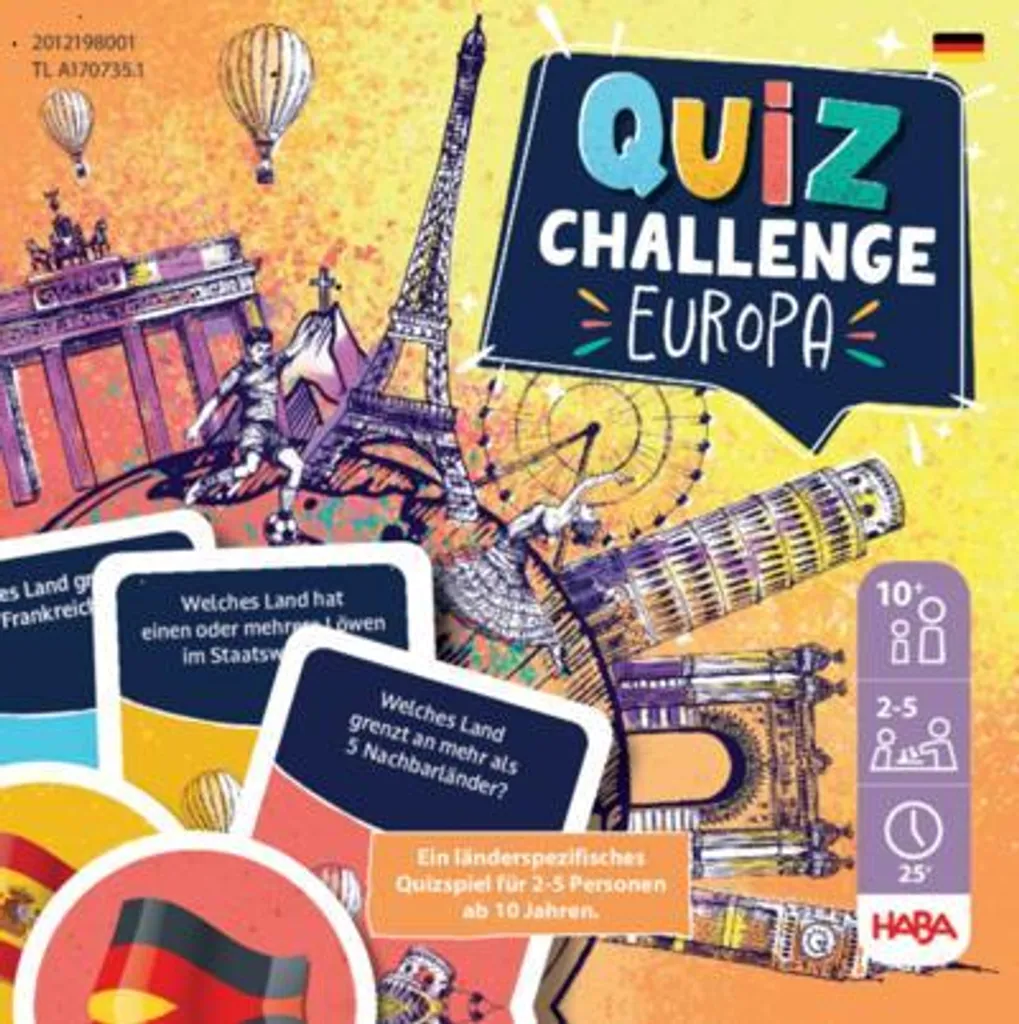 Jeu de quiz Europa HABA 2012198001, défi de connaissances pour la famille
