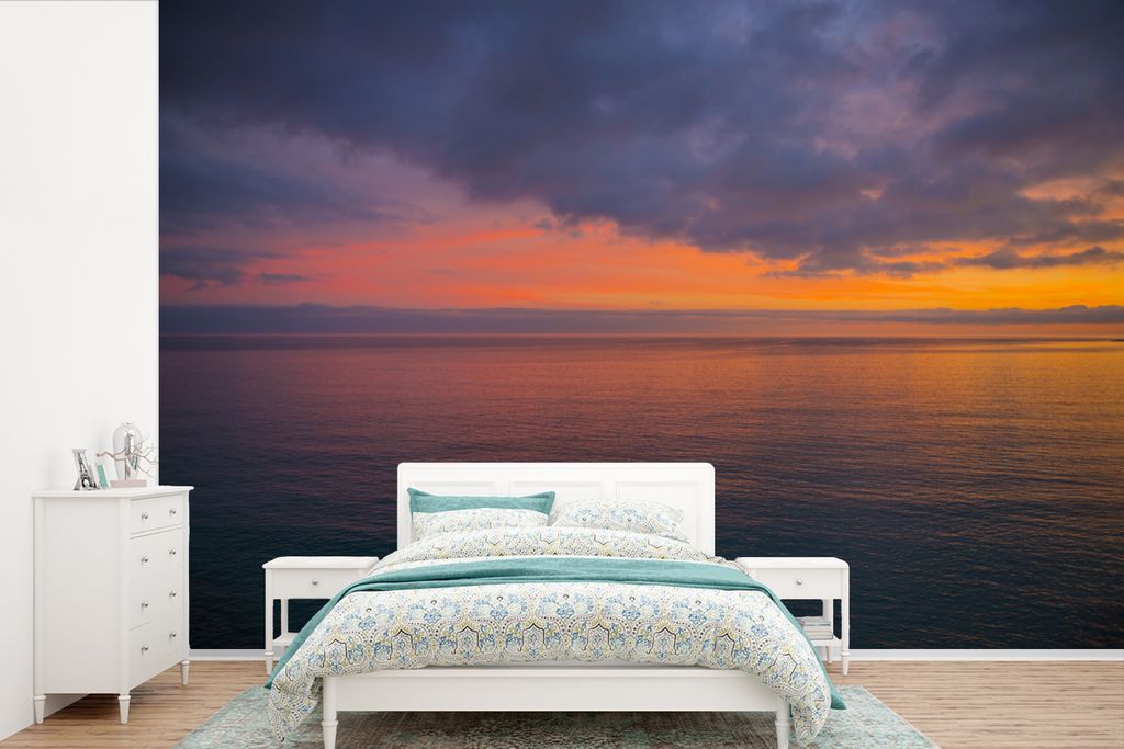 MuchoWow Fototapete für Wohnzimmer oder Schlafzimmer Wandtapete Vinyl Motivtapete Sonnenaufgang über dem Mittelmeer - 525x350 cm - Das Hintergr...