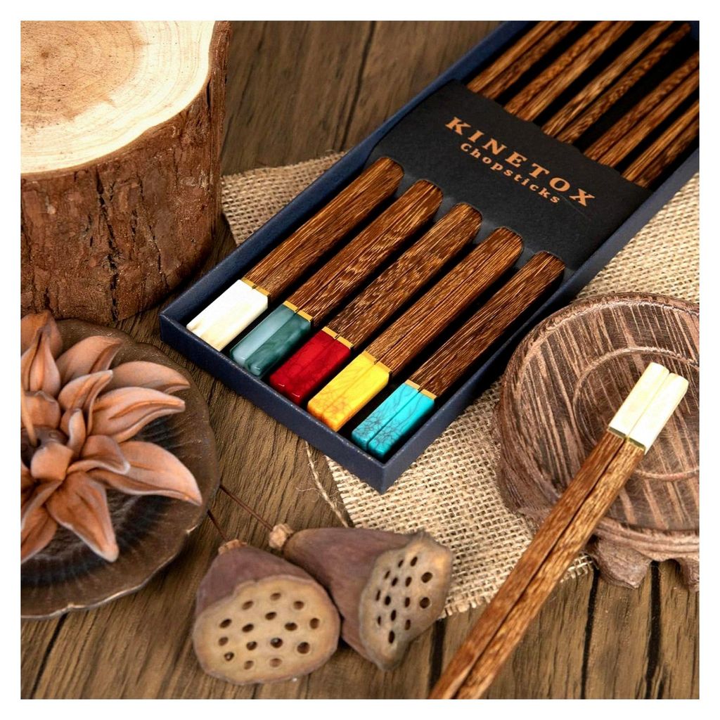 Essstäbchen aus Holz, 5 Paar, chinesische Essstäbchen, Geschenkbox, wiederverwendbar, aus Wengeholz