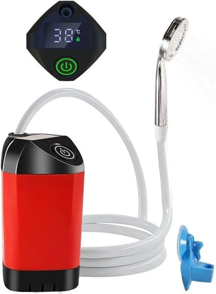 Douche de camping électrique rouge idéale pour bivouac et sortie plage