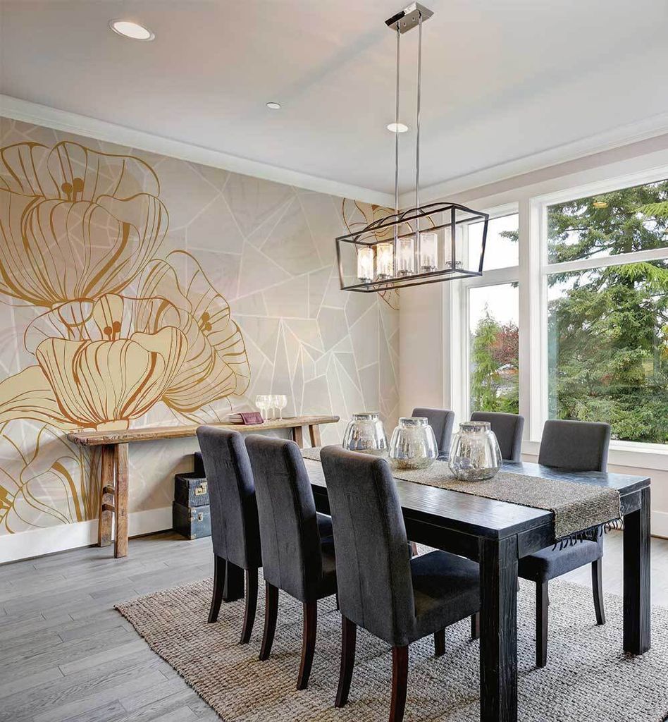 Fototapete Abstrakte Blumen Zeichnung, Material:Superior Vlies 350g/qm, Größe Tapete:390 x 300cm