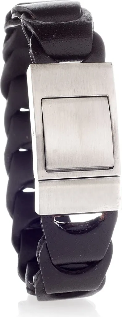 Bracciale Trendy da uomo Karisma - Pelle spessa intrecciata nera - Chiusura opaca larghezza 20 mm- LE61005BK - 21,0 centimetri