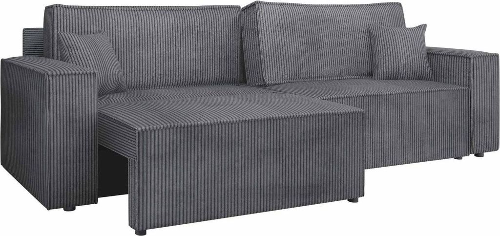 MIRJAN24 Sofa Karl Cord mit L-Funktion, Wohnzimmer Couch mit zwei Bettkästen und Schlaffunktion (Farbe: Poso 22)