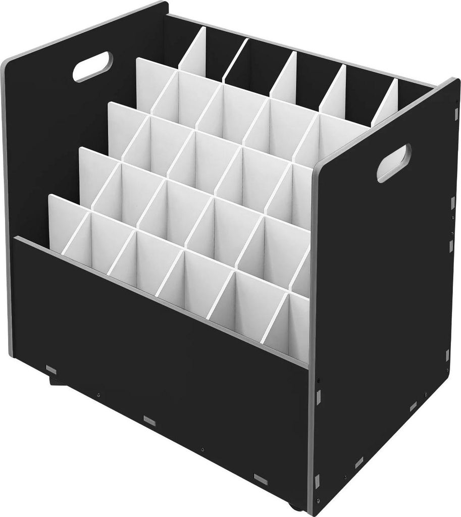 Rollenarchiv für Zeichnungen - Bodenstehendes Aufbewahrungsregal - 30 Fächer - Mit Rollen - 58 x 40 x 58 cm - PVC - Schwarz