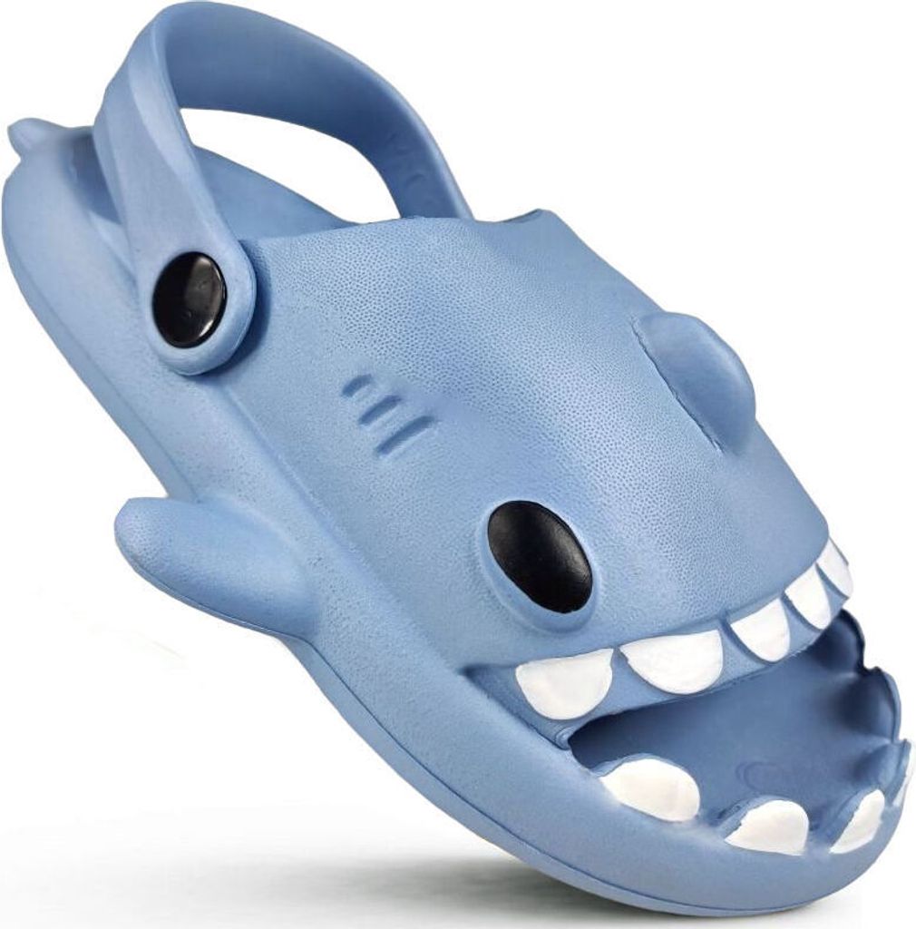 Kinder Clogs Badeslipper Haifisch Badeschuhe zum Pool Garten Shark Blau Gr.30/31