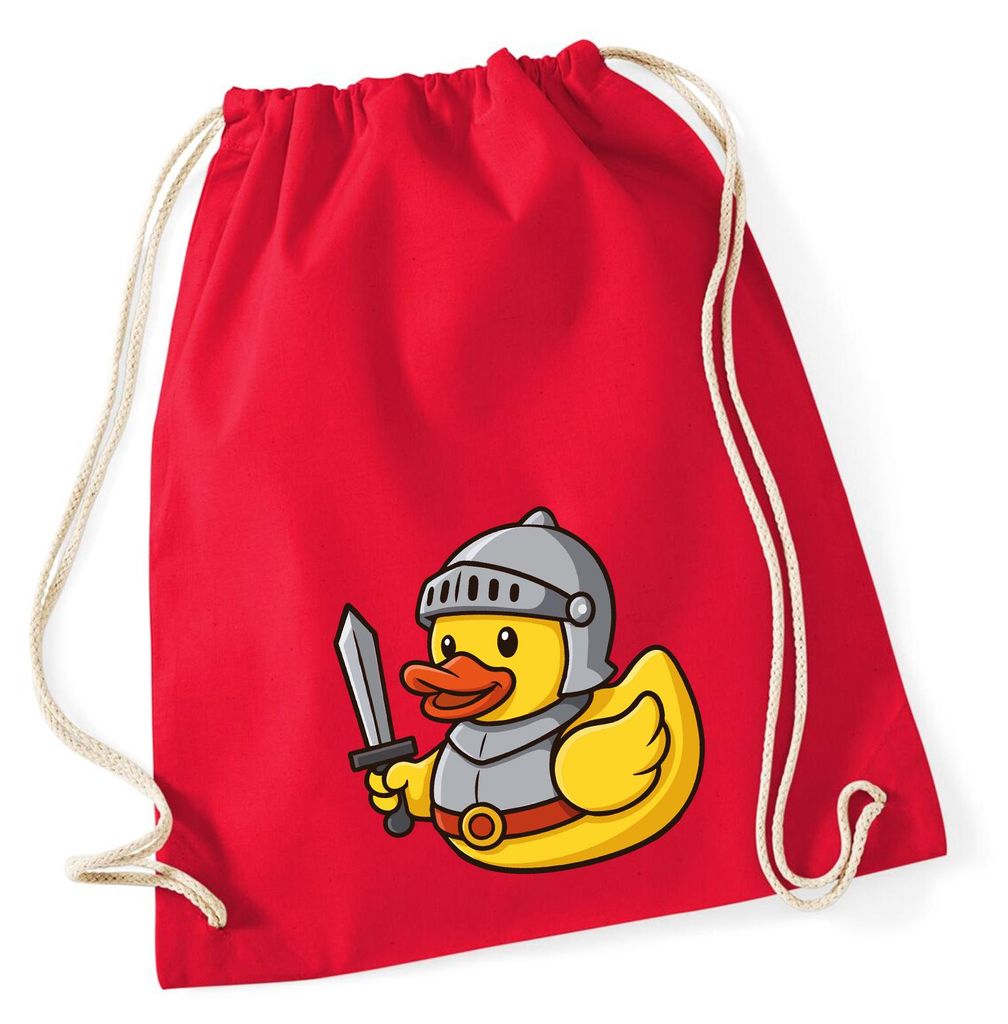 Huuraa Turnbeutel Quietscheente Ritter Gummiente Mittelalter 12 Liter Classic Red Baumwolle Rucksack Geschenkidee