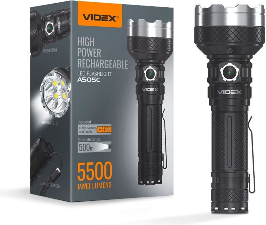 Videx LED-Taschenlampe 5500lm IP68 neutralweiß 5000k 6 Modi Produktbild 