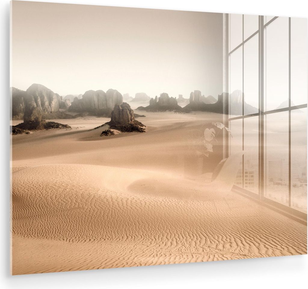 MuchoWow Glasbilder - Bilder auf Wandbild - Foto auf Glas Wüste - Felsen - Natur - Sand 80x60 cm Wanddekoration aus Glas - Acrylglasbild - Acrylbi...