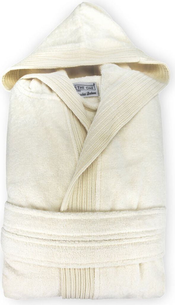 The One Towelling Uni Kapuzen Bademantel Velour Bathrobe ivory L/XL